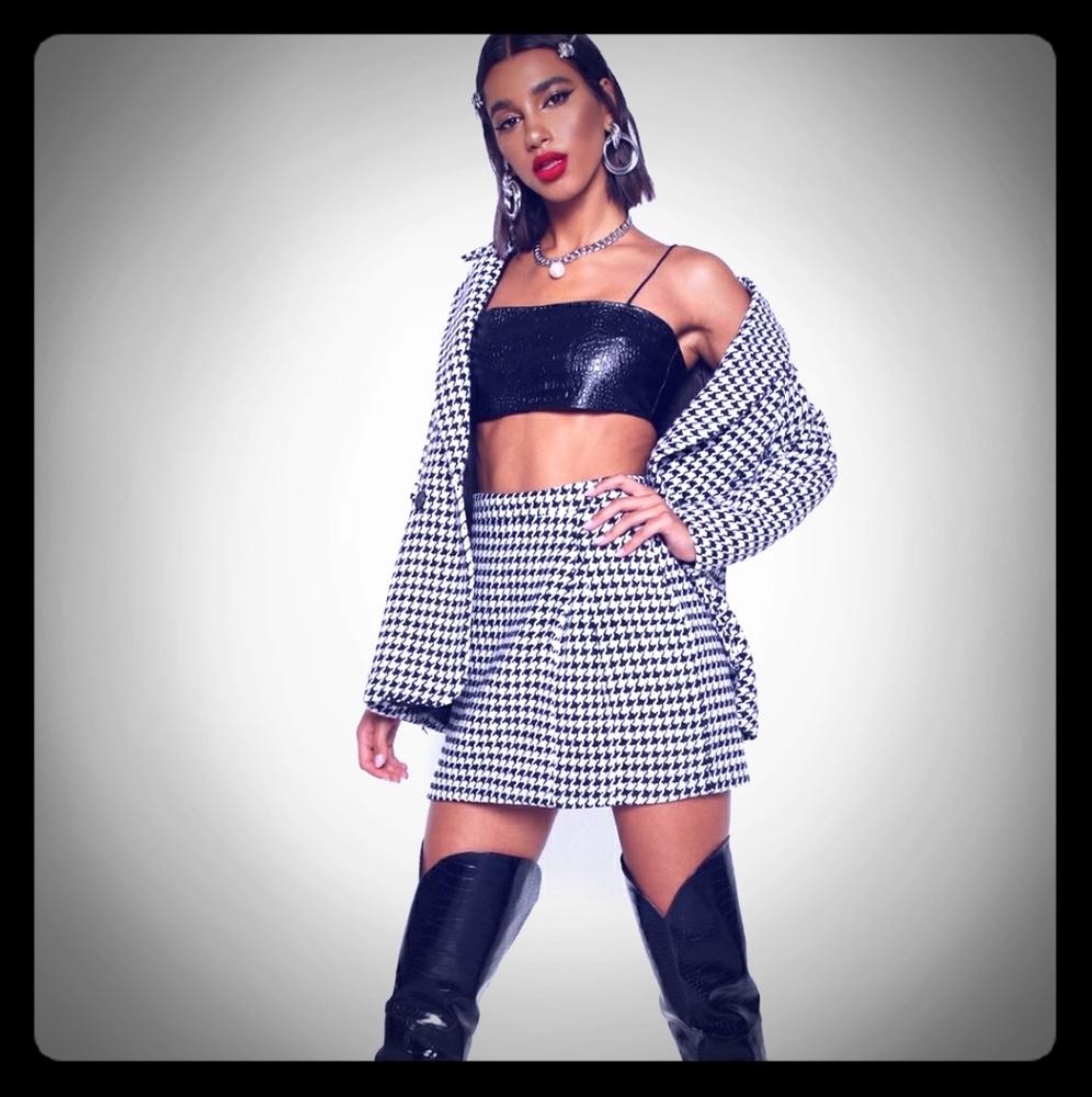 🖤Houndstooth black and white pleated skirt